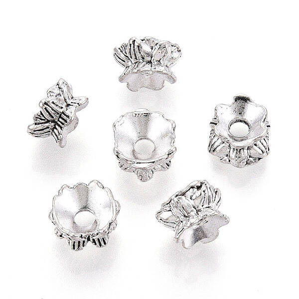 Buddhist Jewelry Findings Tibetan Style Alloy Lotus Double Sided Bead Caps
