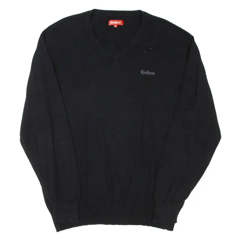 KICKERS Mens Jumper Black V-Neck Tight Knit XL