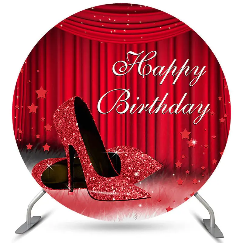 Aperturee Shiny Hot Red High Heels Happy Birthday Circle Backdrop | Backdrop For Birthday Party | Simple Backdrop For Birthda...