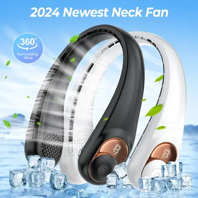 Neck Fan, Portable Neck Fan Rechargeable, 5200mAh Battery Operated, LED Display, 360-Degree Cooling, 3 Speeds, Quite, Bladele...