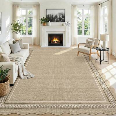 Garvee Washable Area Rugs 9x12 Living Room Rug Scalloped Jute Printed Non Slip Soft Bedroom Rugs Low Pile Foldable Large Rug ...