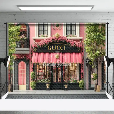 Aperturee Pink Luxury Store Trees Floral Spring Photo Backdrop, 3X2FT(1MX0.6M), 14 USD, spring backdrops, ENHD1J58-M