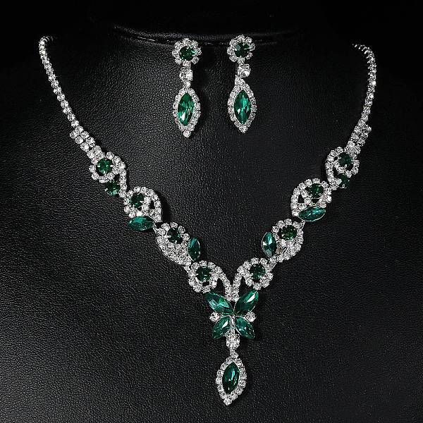 Horse Eye Alloy Rhinestone Necklaces & Stud Earring Sets for Women