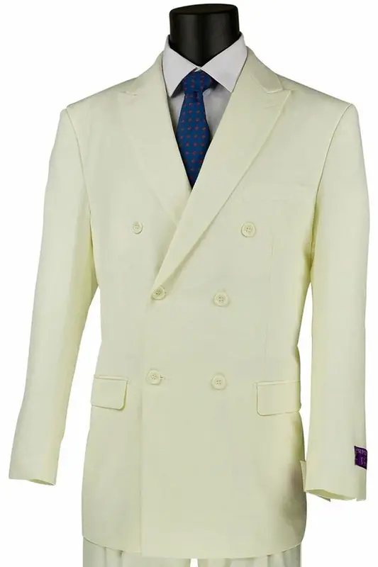 Classic Men's Double Breasted Poplin Suit - Ivory, Traditional Fit