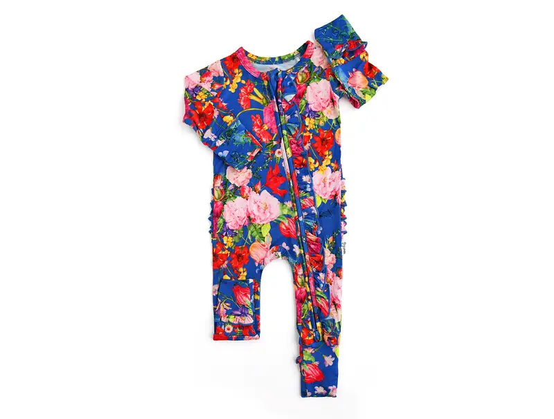 Briella Ruffle Zip Bamboo Fabric Two Way Zipper Easy Diaper Changes Gigi and Max