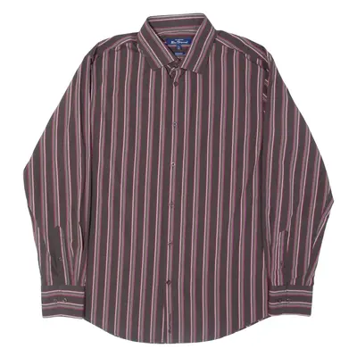 BEN SHERMAN Mens Flannel Shirt Brown Striped Long Sleeve XL