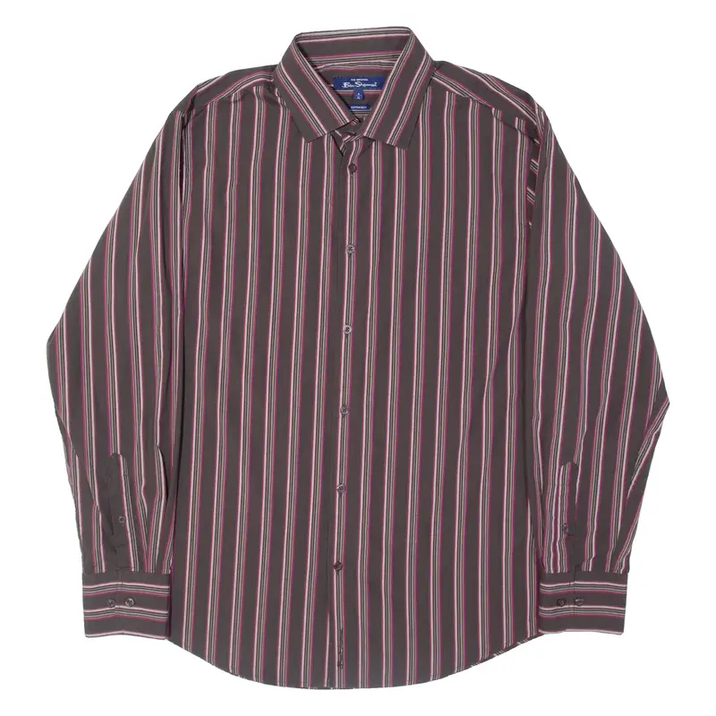 BEN SHERMAN Mens Flannel Shirt Brown Striped Long Sleeve XL