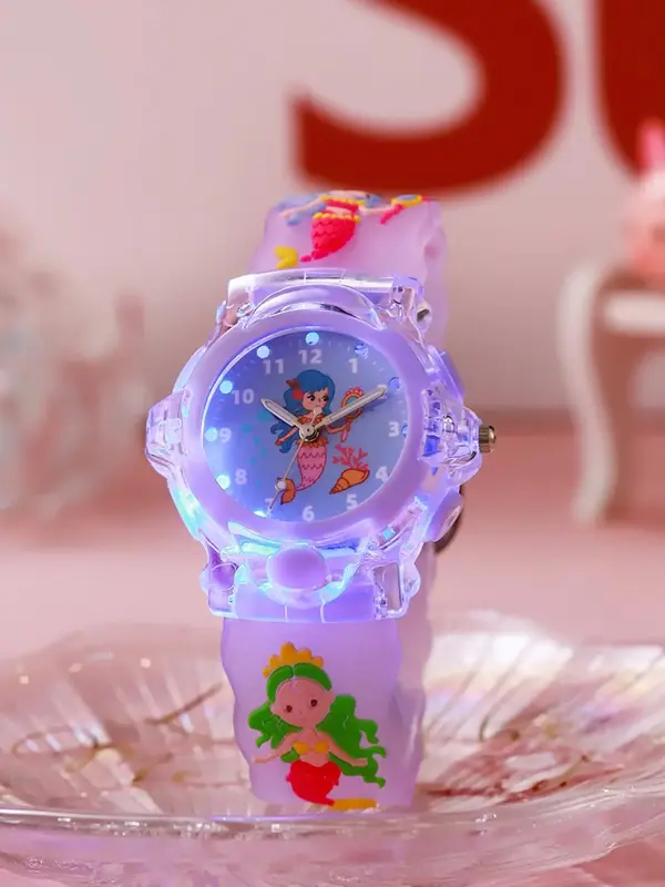 Kids Cute Cartoon Mermaid Design Watch, Fashionable Luminous Watch for Girls, Trendy All-match Watch for Birthday Gift