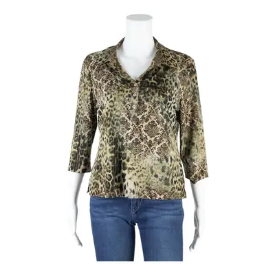 STREET ONE Y2K Leopard Print Blouse Brown Collared 3/4 Sleeve Womens M
