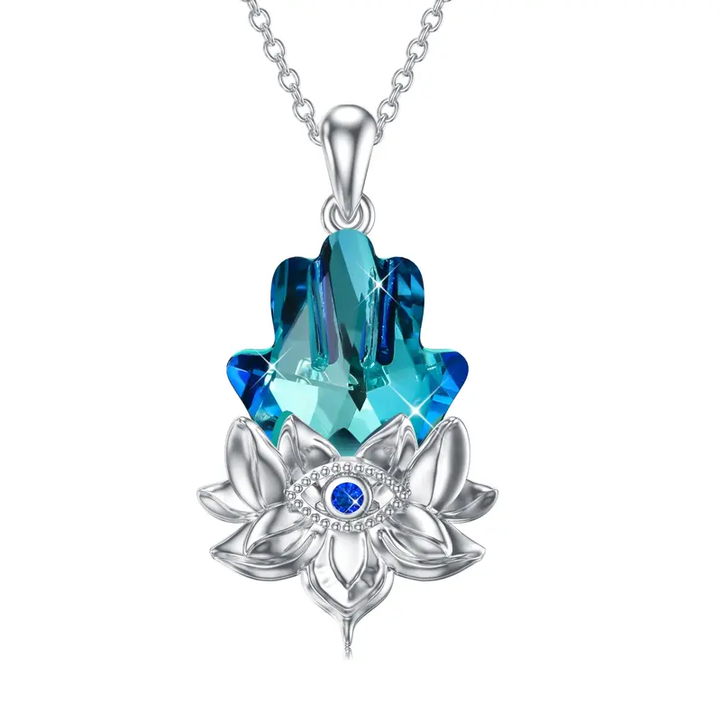 Sterling Silver Crystal Evil Eye & Hamsa Hand Pendant Necklace