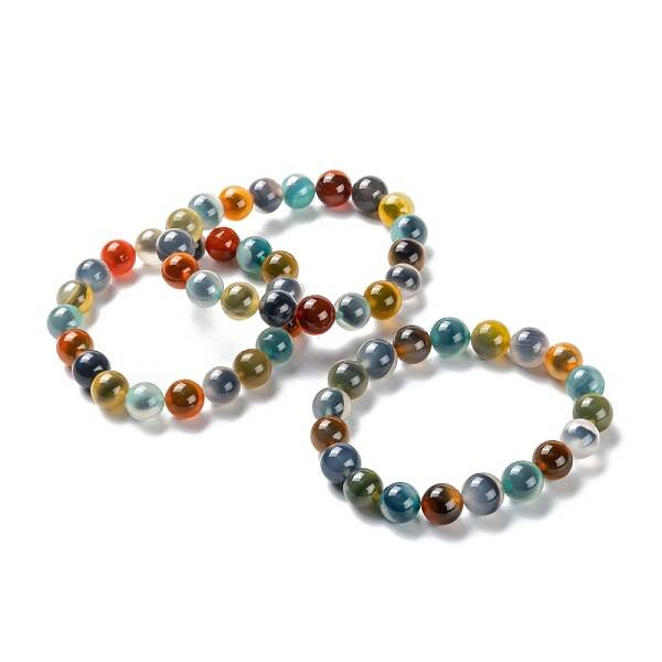 Unisex Natural Sugar Heart Agate Beaded Stretch Bracelets