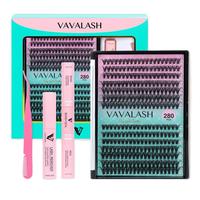 VAVALASH Beauty DIY Lash Extension Misty Boom Kit Clusters 10-16mm PBT Silk Fiber Light and Soft with Bond & Seal for Cat Eye...