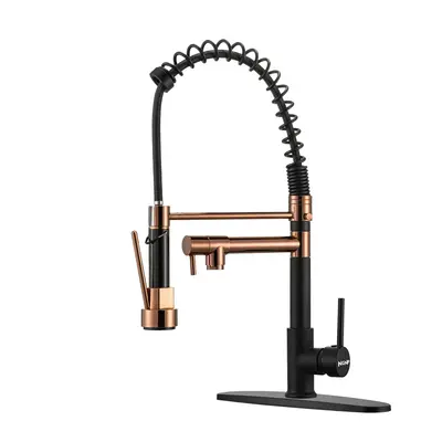NGNP Kitchen faucet with pull-down spray, single handle double outlet commercial kitchen sink faucet, solid copper body, comp...