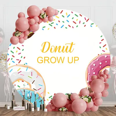 Candy Donut Grow Up White Round Baby Shower Backdrop - Aperturee