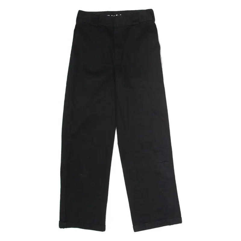 DICKIES Worker Crop Roll Hem Womens Twill Trousers Black Straight W27 L27