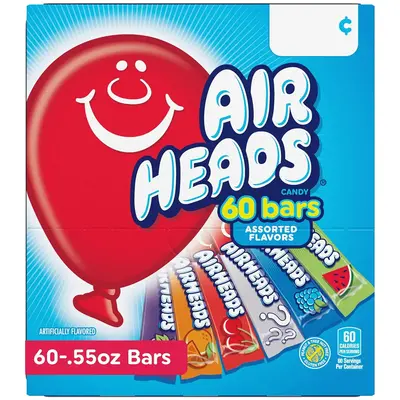 Airheads Candy Bars, Variety Bulk Box, Chewy Full Size Fruit Taffy, Gifts, Holiday, Parties, Concessions, Pantry, Non Melting...