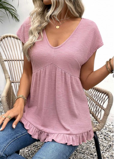 Modlily Light Purple Short Sleeve V Neck T Shirt - XXL