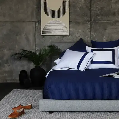 Plain + Perfect | Size: Cal King w/ Standard Pillowcases | Color: Marine | Touch: Sateen