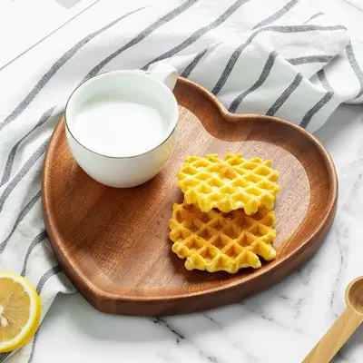 Heart Shaped Snack Tray (1 Piece), Wooden Heart Shaped Snack Tray, Dessert Wooden Plate, Wooden Serving Tray, Fruit Tea Snack...