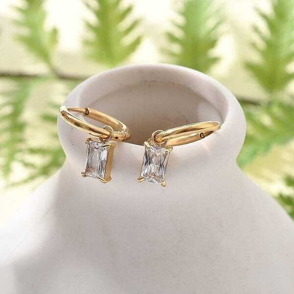 Ion Plating(IP) 304 Stainless Steel Micro Pave Cubic Zirconia Hoop Earrings
