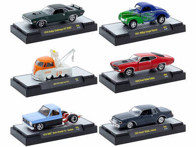 Auto-Thentics 6 piece Set Release 96 IN DISPLAY CASES Limited Edition 1/64 Diecast Model Cars by M2 Machines