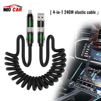 4-in-1 Coiled Charging Cable, USB-C/USB-A/Lightning, 4ft Expandable, 65W Max, Data Transfer Compatible Smartphone Cellphone E...