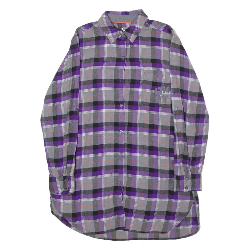 DKNY Womens Flannel Shirt Grey Check Long Sleeve XS