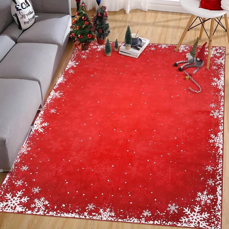 Garvee 3x5 Rug for Living Room Carpet Christmas Rug Snowflake Washable Rugs for Bedroom Aesthetic Throw Rugs with Rubber Back...