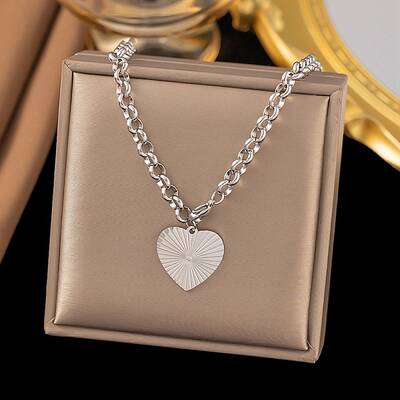 304 Stainless Steel Heart Pendant Rolo Chain Necklaces for Women