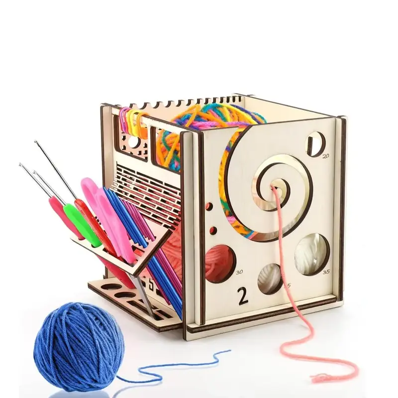 Wooden Knitting Storage Box, 1 Count Multifunctional Knitting Yarn Holder, Knitting Bag Yarn Organizer, Diy Crochet Knitting ...