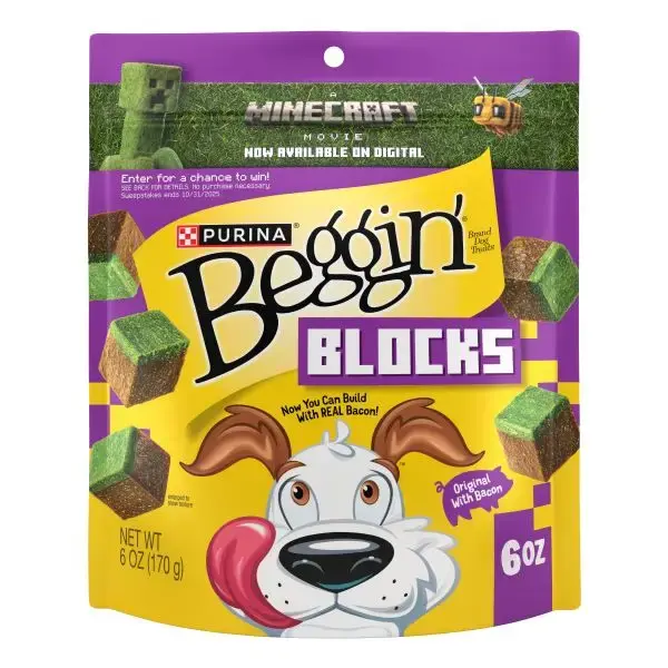 Purina Beggin' Blocks with Bacon - A Minecraft Movie Dog Treats Original Chew High Protein 6 oz Snacks for Dogs