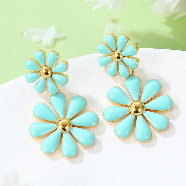 304 Stainless Steel Enamel Stud Earrings