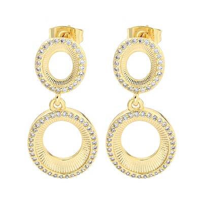 Oval Brass Pave Clear Cubic Zirconia Dangle Stud Earrings
