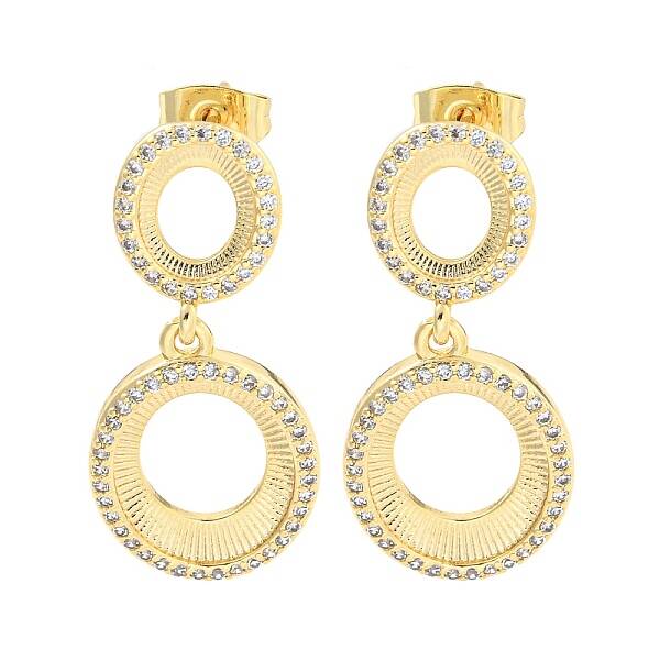 Oval Brass Pave Clear Cubic Zirconia Dangle Stud Earrings