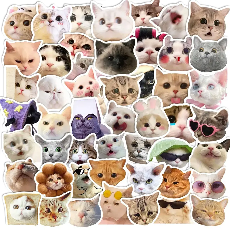 50 Pcs Cute Cat Pattern Stickers, Waterproof Decoration Stickers for Kids Teens, Funny Stickers Decals for Cat Lovers Laptop ...