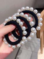 3pcs Faux Pearl Decorated Elastic Hair Ties, Simple Casual High Stretch Ponytail Scrunchies, Hair Accessories for Women & Gir...
