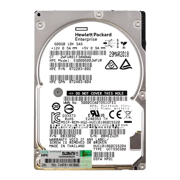 872283-002 HP 600GB 12Gb/s SAS 10000 2.5-inch Hard Drive