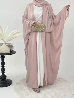 Women's Solid Color Abaya Set, Modest Casual Long Sleeve Open Front Abaya & Hijab Set for Daily Wear, Women's Islamic Clothin...