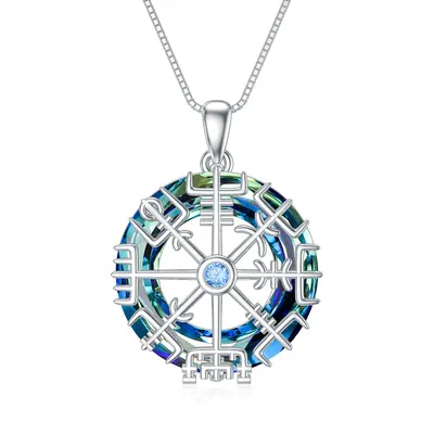 Sterling Silver Round Viking Rune Crystal Pendant Necklace