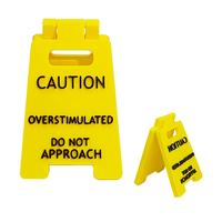 Caution Overstimulated Desk Sign , Yellow Warning Sign with Black Text for Office, Classroom, or Home , Safety Awareness Desk...