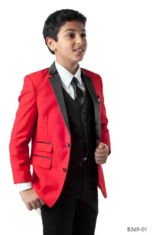 Tazio Boys' Slim Fit 3-Piece Suit w/ Contrast Trim