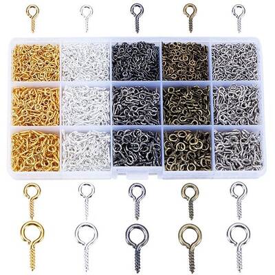 about 3160 pcs Mixed size Iron Screw Eye Pin Bail Peg Sets