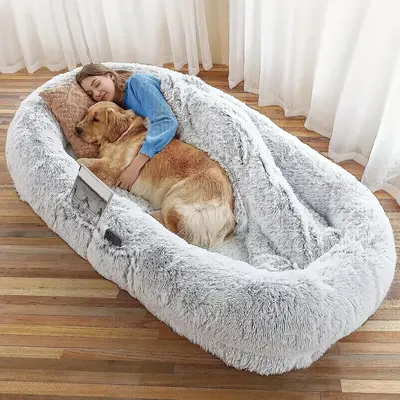 【Black Friday Deal】Human Dog Bed, 71''x45''x12'' Size Fits You and Pets, Washable Faux Fur Dog Bed for People Doze Off, N...