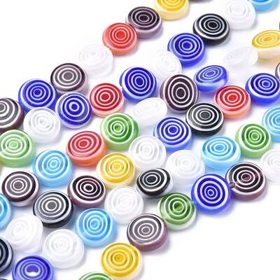 Flat Round Handmade Millefiori Glass Beads