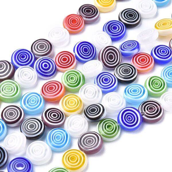 Flat Round Handmade Millefiori Glass Beads