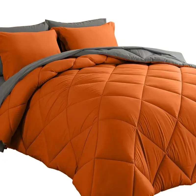Cosybay 7-Piece Queen Size Comforter Set Orange Halloween Pumpkin Color Microfiber Bedding Set with Flat Sheet Fitted Sheet 4...