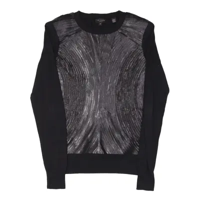 TED BAKER Sequin Silk Cashmere Jumper Black Tight Knit Silk Womens XS