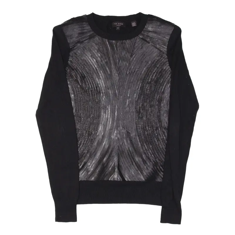 TED BAKER Sequin Silk Cashmere Jumper Black Tight Knit Silk Womens XS