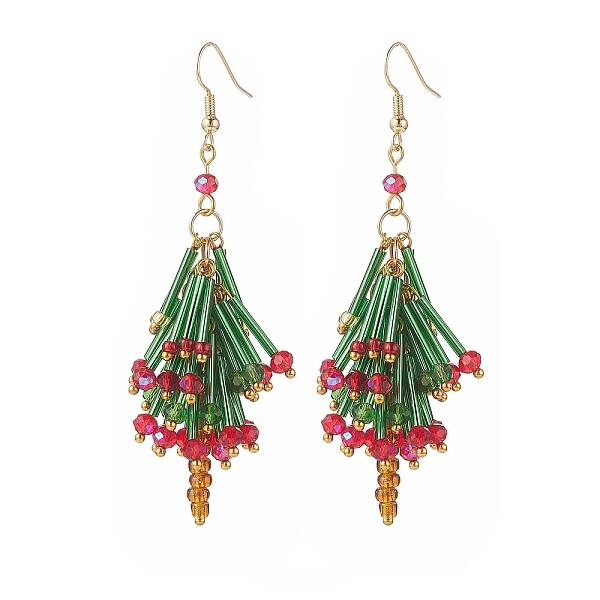 Glass Beaded Christmas Tree Dangle Earrings