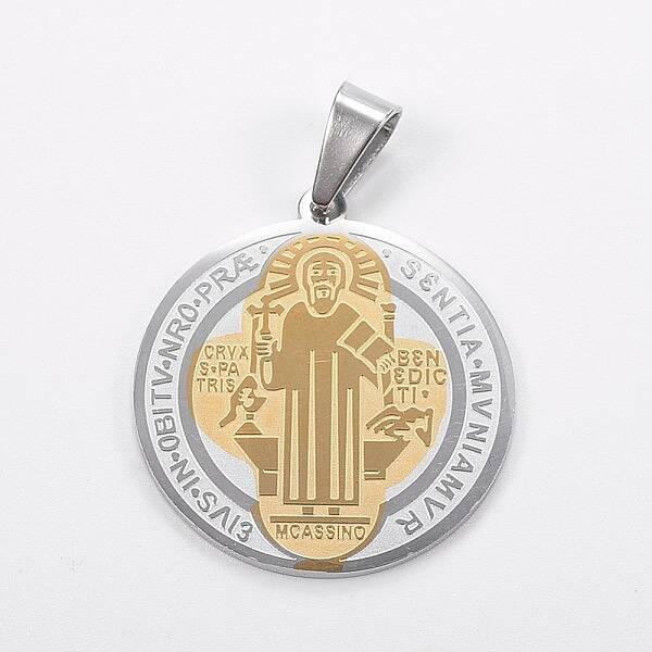Trendy Necklace Findings Two Tone Flat Round with San Benito 304 Stainless Steel Pendants